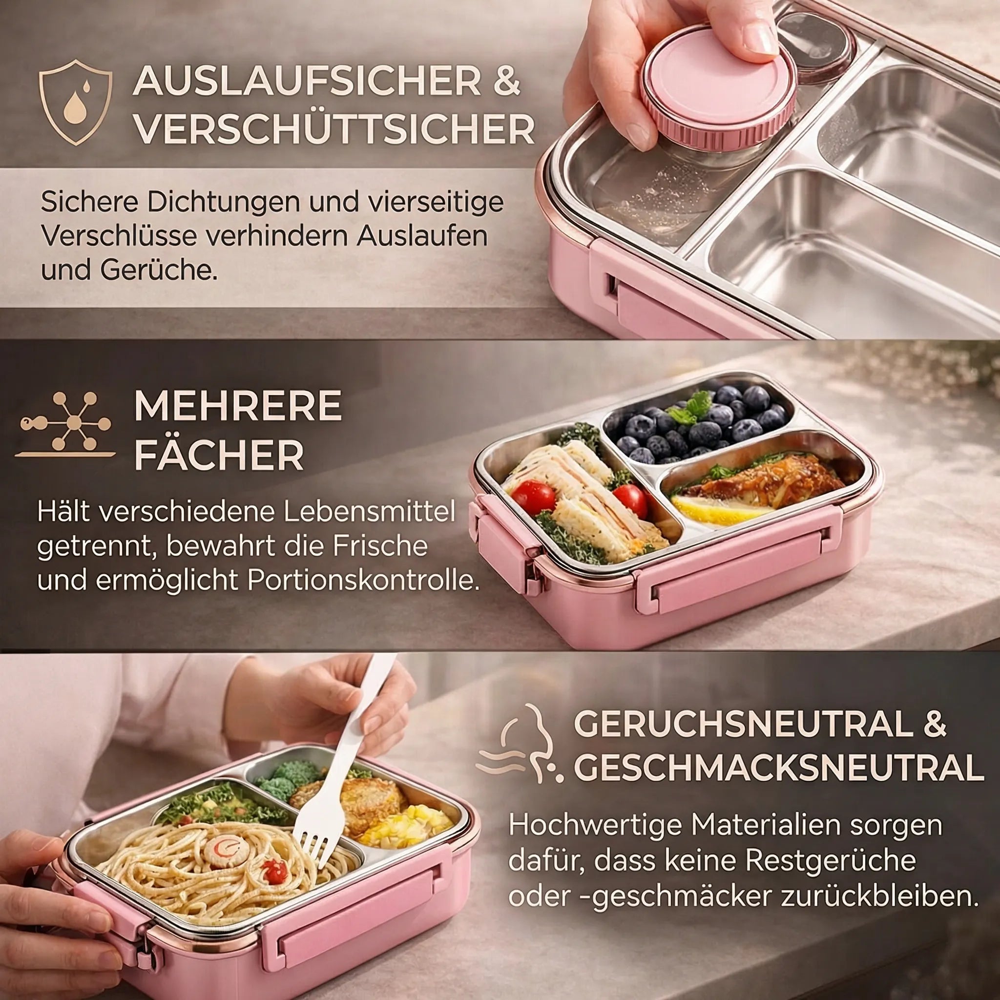 Mittagessen Box | Thermosbehälter für Essen | Lunch Box mit Fächern aus Edelstahl | Wärmebehälter | Esskraft