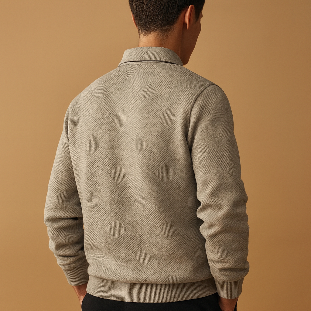 Herren Polo Pullover mit Viertelreißverschluss und geometrischem Muster