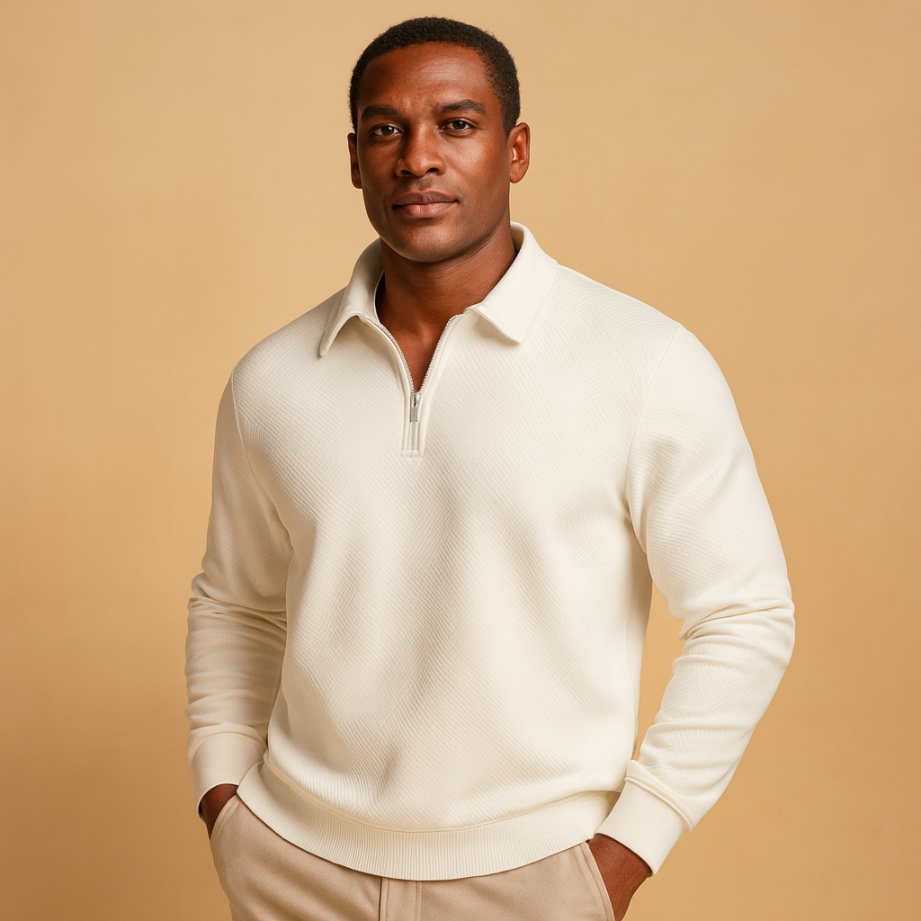 Herren Polo Pullover mit Viertelreißverschluss und geometrischem Muster