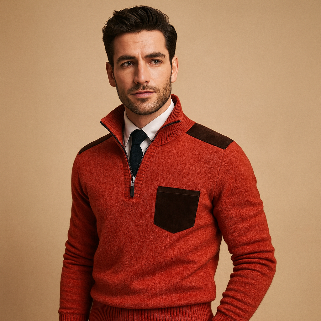 Herren Halbzip-Pullover mit Kragen und Brusttasche – Warm und Vielseitig