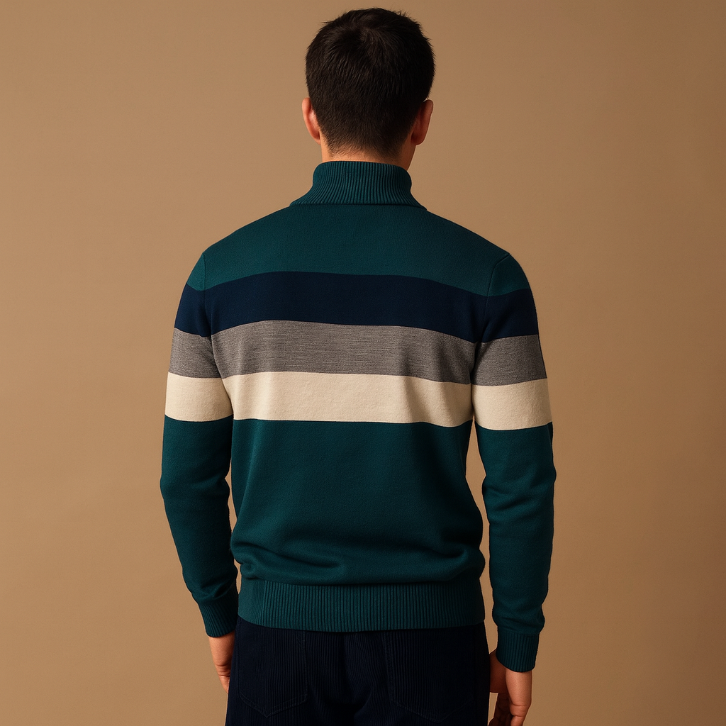 Herren Halbzip-Pullover | Gestreifter Strick mit modernem Kragen-Design