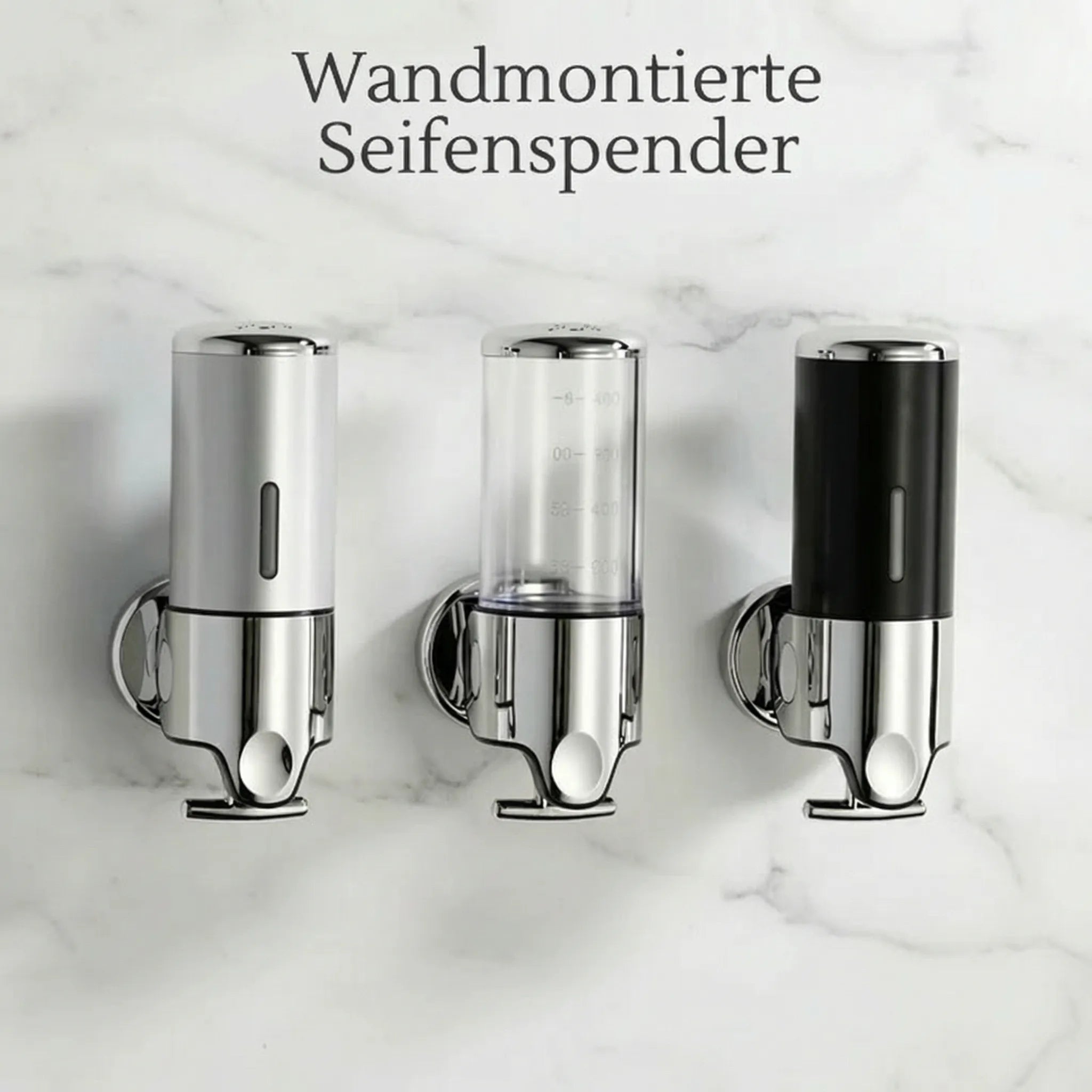 Wandmontierter Seifenspender | Spülmittelspender Set | Schwarz, Silber & Transparent | SoapFlow