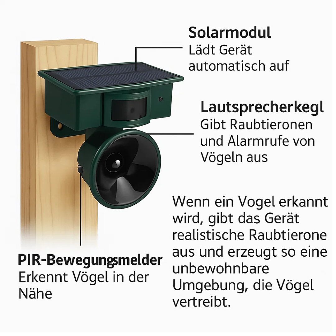 Wetterfester Vogelvertreiber mit PIR & Solarenergie
