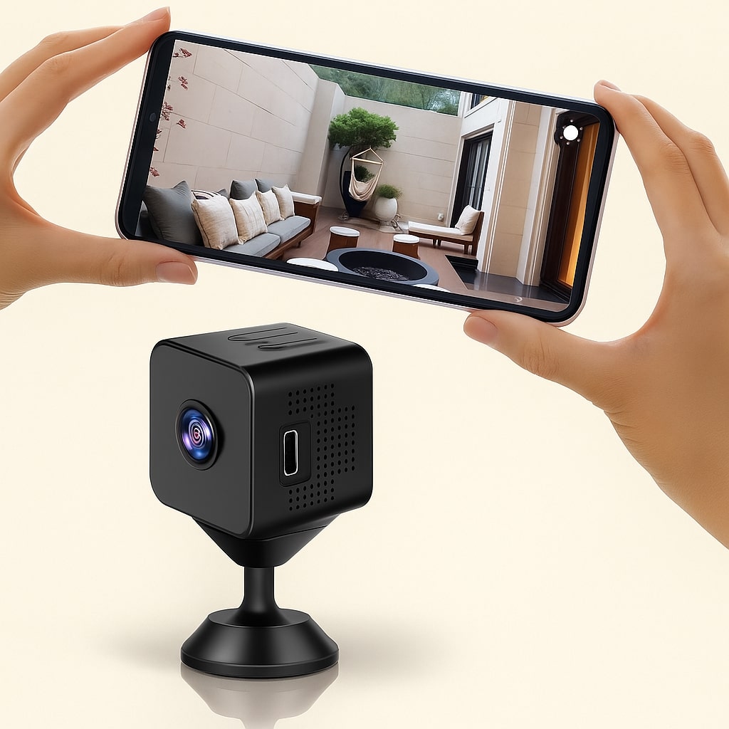 WLAN Überwachungskamera für den Außen- und Innenbereich | Kabellose Mini-Kamera mit Live-Streaming auf Mobilgeräten | SafeView