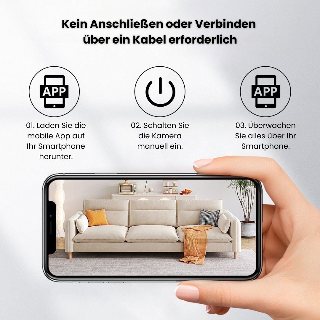 Überwachungskamera für Innen- & Außenbereich | Mini-Wi-Fi-Kamera mit Live-Übertragung auf das Telefon | Kabellos & Kompakt | MiniGuardian